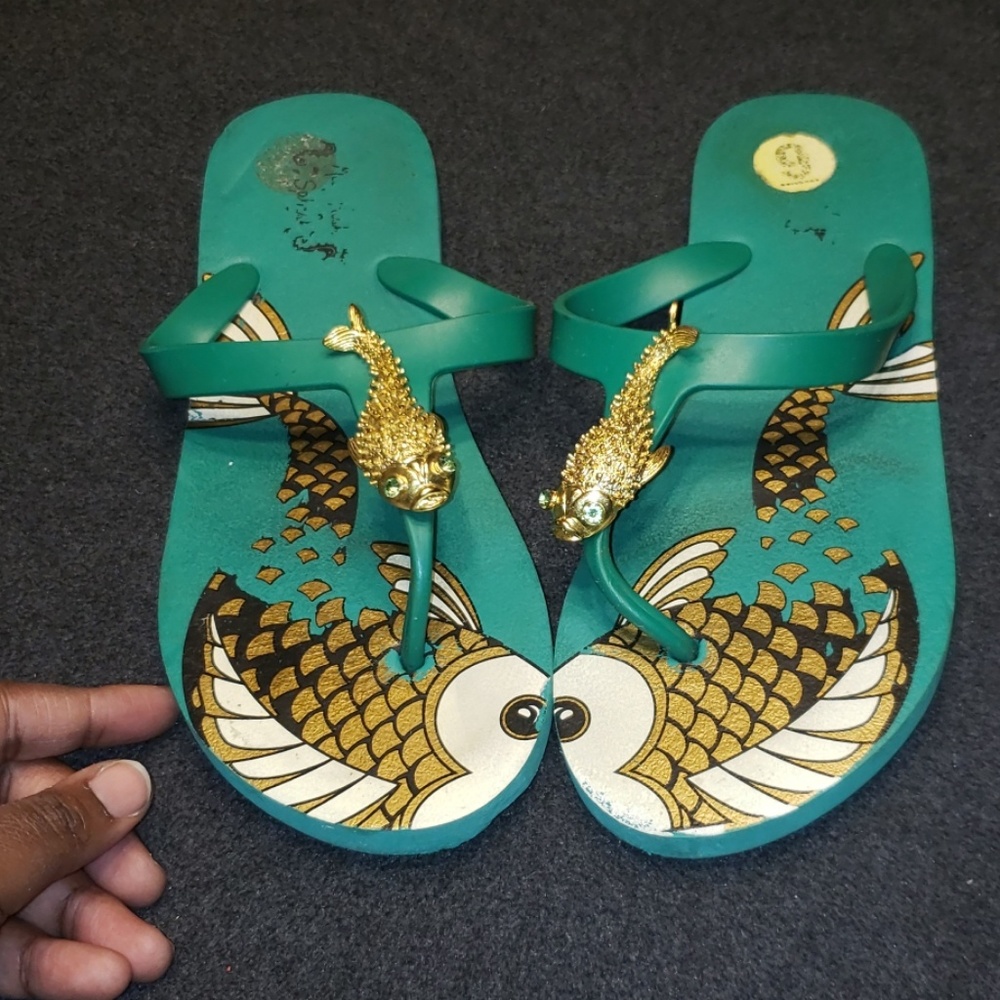 WMNS |Green and gold  flip flops